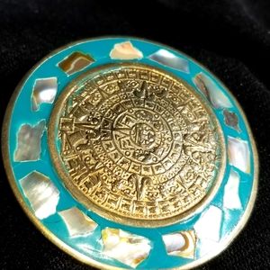 Vintage Alpaca pendant/pin Mayan calendar